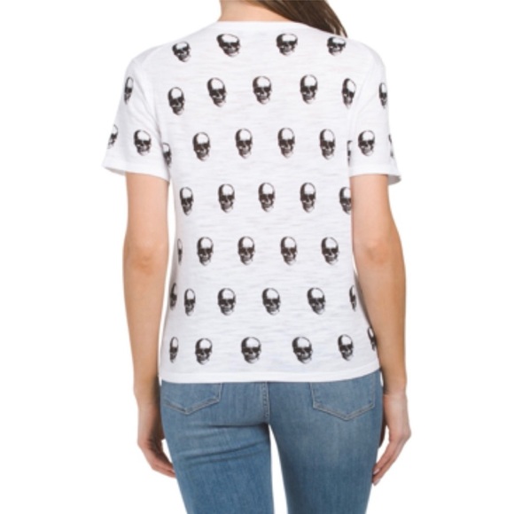 SKULL CASHMERE Susie Skull Print Short Sleeve Crew Neck Tee Tops, White, Medium - Picture 2 of 4
